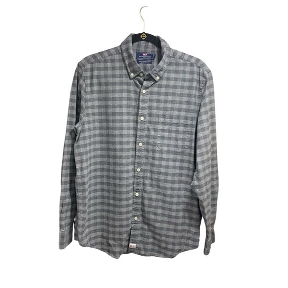 Vineyard Vines Mens Slim Fit Murray Grey Plaid Long Sleeve Button Up Shirt L - Picture 1 of 6